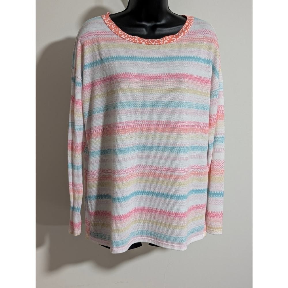 Haptics by Holly Harper Pastel Striped Top Lightweight Pullover Sweater Medium